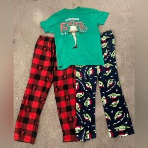 Lot of 2 Christmas Men’s Pajamas Bottoms, Small and T-shirt, Medium